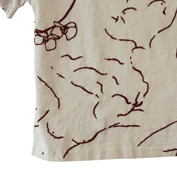 Urban Outfitters Lily of the Valley Shirt Womens XS Cream Embroidered Floral Tee - Picture 5 of 9